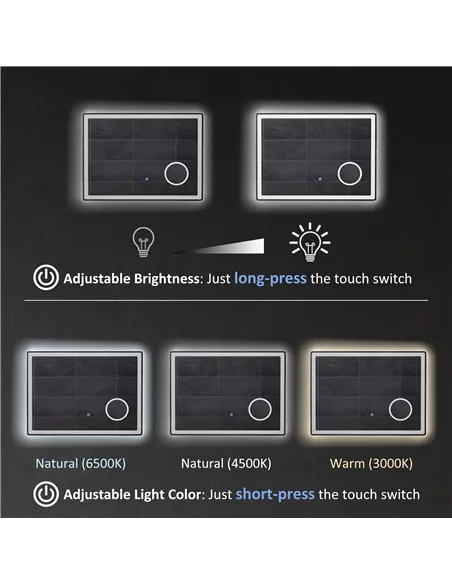 kleankin LED Bathroom Mirror with Lights, 3X Magnifying Mirror, Dimming Lighted Bathroom Mirror, Vanity Mirror with 3 Colour Fro