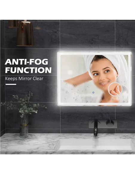 kleankin LED Bathroom Mirror with Lights, 3X Magnifying Mirror, Dimming Lighted Bathroom Mirror, Vanity Mirror with 3 Colour Fro