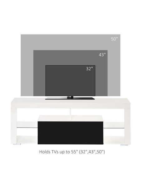 HOMCOM TV Unit, LED TV Stand Cabinet, High Gloss TV Table with Lights and Storage Shelf for 55 inch TVs for Living Room, Bedroom