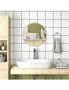 kleankin 45cm Round Home Mirror, with Shelf - Natural Wood Effect 2