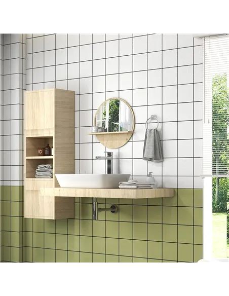 kleankin 45cm Round Home Mirror, with Shelf - Natural Wood Effect