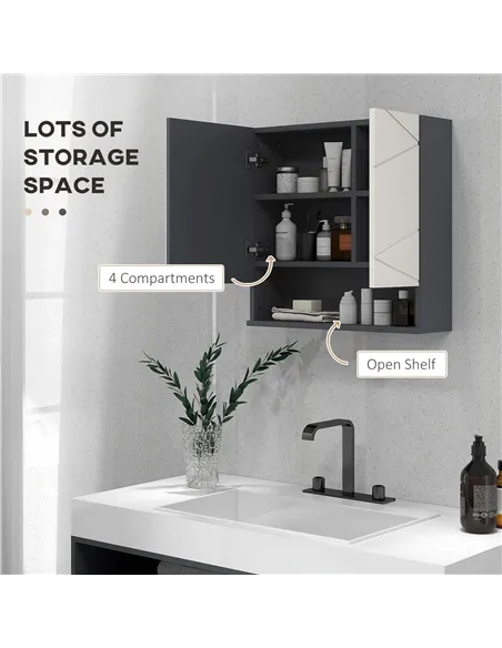 kleankin Bathroom Mirror Cabinet, Wall Mounted Bathroom Storage Cupboard with Adjustable Shelves, 55W x 17D x 55Hcm, Light Grey