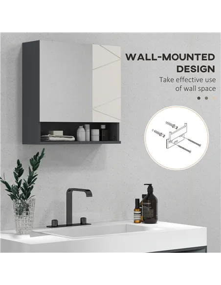 kleankin Bathroom Mirror Cabinet, Wall Mounted Bathroom Storage Cupboard with Adjustable Shelves, 55W x 17D x 55Hcm, Light Grey