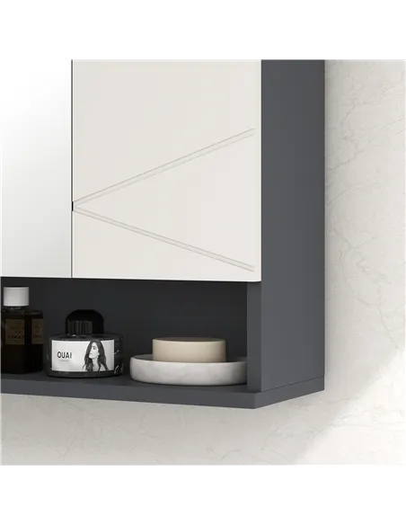 kleankin Bathroom Mirror Cabinet, Wall Mounted Bathroom Storage Cupboard with Adjustable Shelves, 55W x 17D x 55Hcm, Light Grey