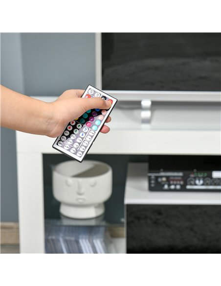HOMCOM TV Unit, LED TV Stand Cabinet, High Gloss TV Table with Lights and Storage Shelf for 55 inch TVs for Living Room, Bedroom