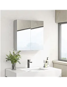 kleankin Bathroom Mirror Cabinet, Wall Mounted Bathroom Storage Cupboard with Adjustable Shelf, 60W x 15D x 60Hcm, High Gloss Wh 2