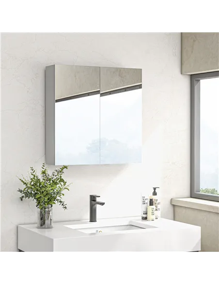 kleankin Bathroom Mirror Cabinet, Wall Mounted Bathroom Storage Cupboard with Adjustable Shelf, 60W x 15D x 60Hcm, High Gloss Wh