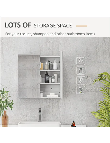 kleankin Bathroom Mirror Cabinet, Wall Mounted Bathroom Storage Cupboard with Adjustable Shelf, 60W x 15D x 60Hcm, High Gloss Wh