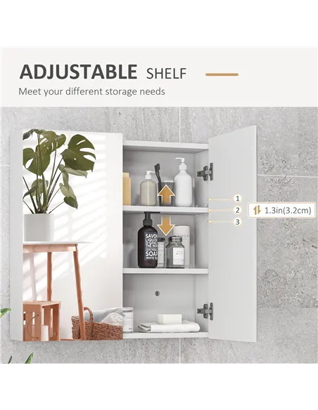 kleankin Bathroom Mirror Cabinet, Wall Mounted Bathroom Storage Cupboard with Adjustable Shelf, 60W x 15D x 60Hcm, High Gloss Wh