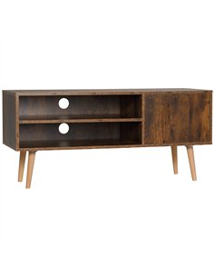 HOMCOM TV Stand Cabinet up to 55 Inches, TV Unit with Single Door and Open Shelves, Cable Holes for Living Room, Bedroom, Brown