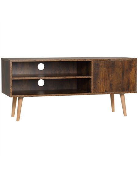HOMCOM TV Stand Cabinet up to 55 Inches, TV Unit with Single Door and Open Shelves, Cable Holes for Living Room, Bedroom, Brown