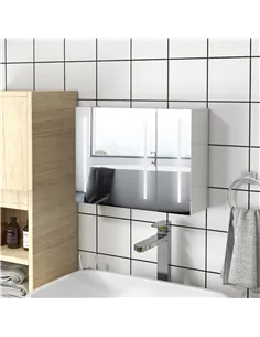 kleankin Bathroom Mirror Cabinet with Light, Bathroom Storage Cupboard with USB Charge, Adjustable Shelf, 90x15x70cm, White 2