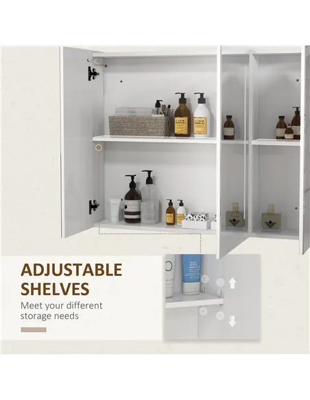 kleankin Bathroom Mirror Cabinet with Light, Bathroom Storage Cupboard with USB Charge, Adjustable Shelf, 90x15x70cm, White