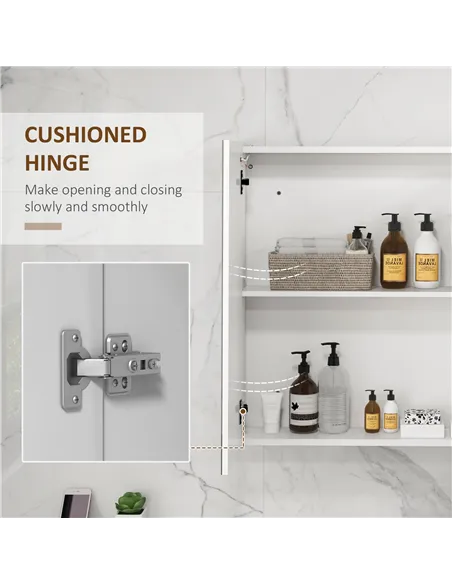 kleankin Bathroom Mirror Cabinet with Light, Bathroom Storage Cupboard with USB Charge, Adjustable Shelf, 90x15x70cm, White