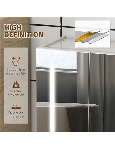 kleankin Bathroom Mirror Cabinet with Light, Bathroom Storage Cupboard with USB Charge, Adjustable Shelf, 90x15x70cm, White