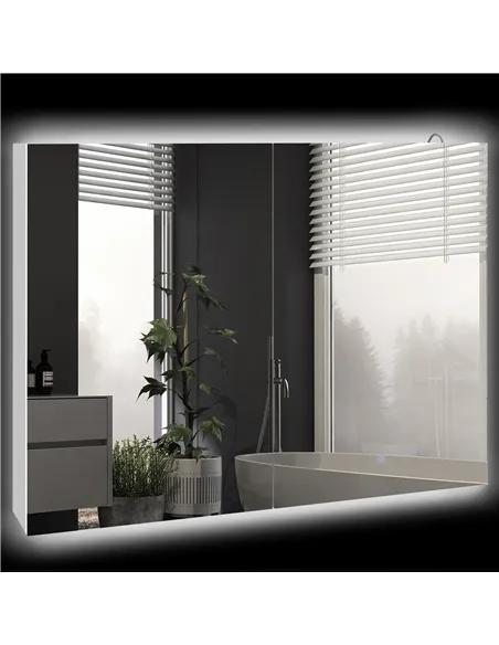 kleankin Bathroom Mirror Cabinet with Light, Bathroom Storage Cupboard with Adjustable Shelf, USB Powered, 90x15x70cm, White