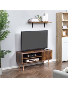 HOMCOM TV Stand Cabinet up to 55 Inches, TV Unit with Single Door and Open Shelves, Cable Holes for Living Room, Bedroom, Brown 2