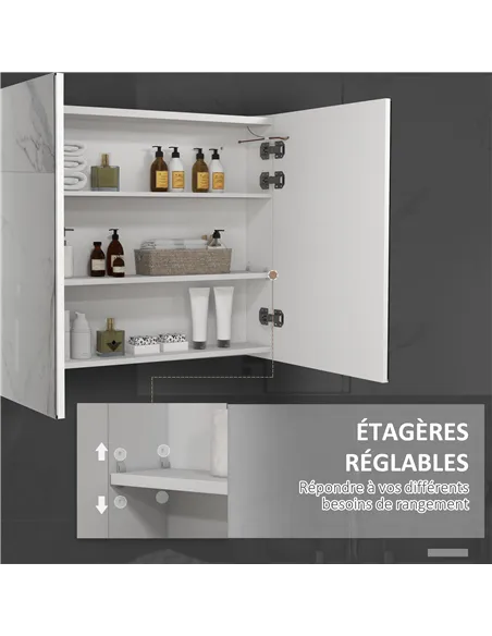 kleankin Bathroom Mirror Cabinet with Light, Bathroom Storage Cupboard with Adjustable Shelf, USB Powered, 90x15x70cm, White