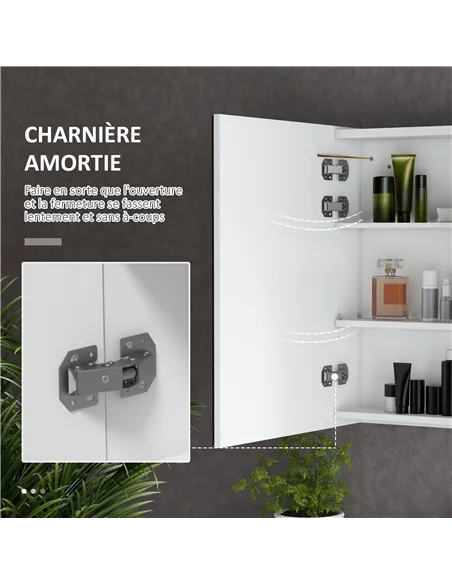 kleankin Bathroom Mirror Cabinet with Light, Bathroom Storage Cupboard with Adjustable Shelf, USB Powered, 90x15x70cm, White