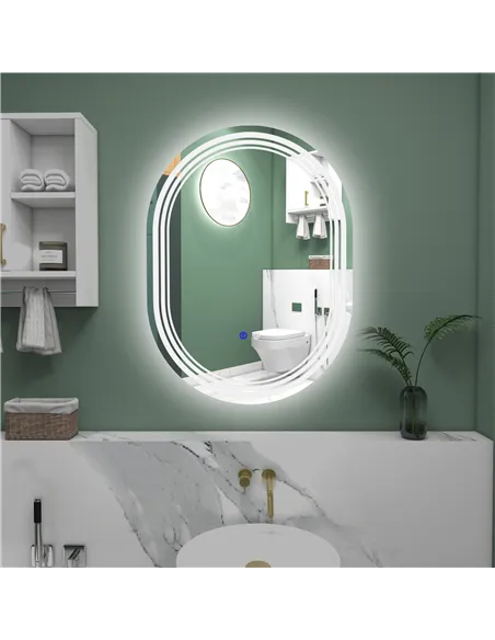 kleankin 700 x 500mm Bathroom Mirror with LED Lights Makeup Mirror with Anti-fog Touch, Switch, Vertical or Horizontal