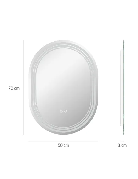 kleankin 700 x 500mm Bathroom Mirror with LED Lights Makeup Mirror with Anti-fog Touch, Switch, Vertical or Horizontal