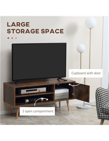 HOMCOM TV Stand Cabinet up to 55 Inches, TV Unit with Single Door and Open Shelves, Cable Holes for Living Room, Bedroom, Brown
