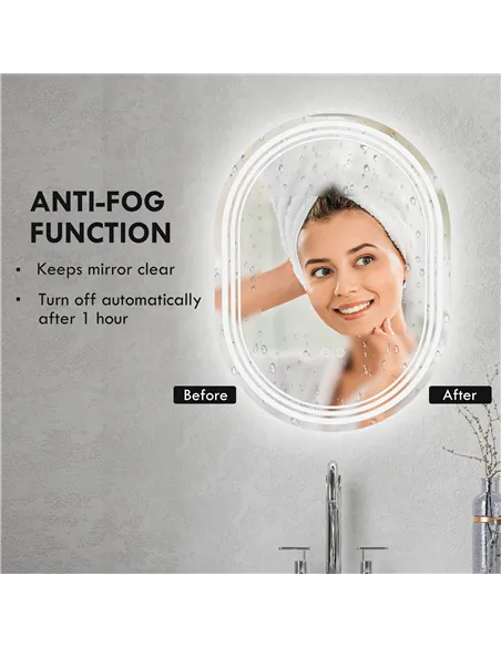 kleankin 700 x 500mm Bathroom Mirror with LED Lights Makeup Mirror with Anti-fog Touch, Switch, Vertical or Horizontal