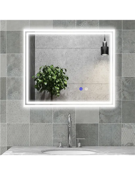 kleankin LED Bathroom Mirror with Lights, Illuminated Makeup Mirror, Vanity Mirror with 3 Colour, Smart Touch, Anti-Fog