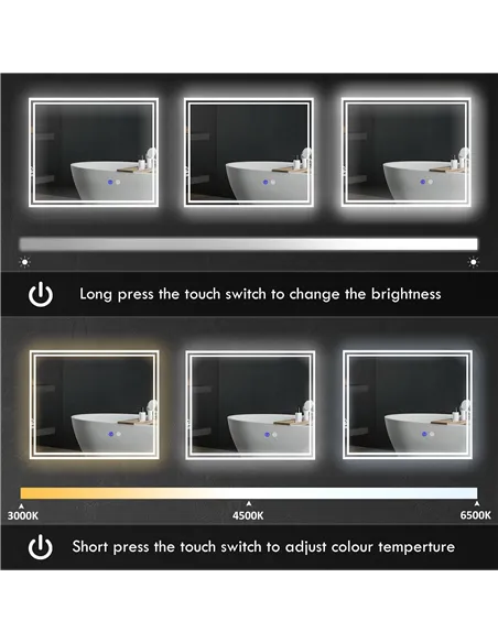 kleankin LED Bathroom Mirror with Lights, Illuminated Makeup Mirror, Vanity Mirror with 3 Colour, Smart Touch, Anti-Fog