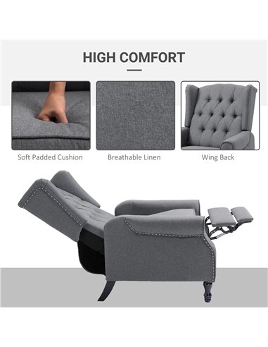 HOMCOM Recliner Armchair, Vintage Reclining Chair with Nail Head Trim, Wingback Chair with Button Tufted Back and Footrest, for 