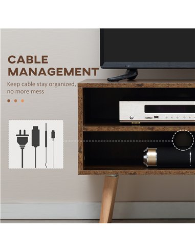 HOMCOM TV Stand Cabinet up to 55 Inches, TV Unit with Single Door and Open Shelves, Cable Holes for Living Room, Bedroom, Brown