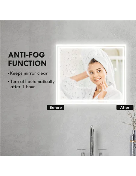 kleankin LED Bathroom Mirror with Lights, Illuminated Makeup Mirror, Vanity Mirror with 3 Colour, Smart Touch, Anti-Fog