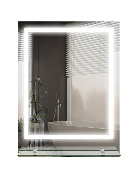 kleankin LED Bathroom Mirror with Lights and Shelf, Illuminated Makeup Mirror, Vanity Mirror with 3 Colour, Smart Touch, Anti-Fo