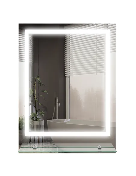 kleankin Large Vanity Mirror with Lights and Shelf, Illuminated bathroom Mirror with 3 Colour Brightness, Smart Touch, Anti-Fog