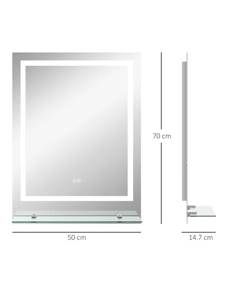 kleankin Large Vanity Mirror with Lights and Shelf, Illuminated bathroom Mirror with 3 Colour Brightness, Smart Touch, Anti-Fog