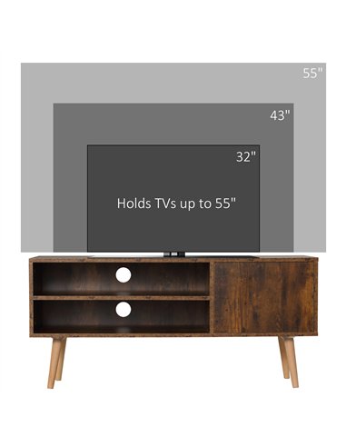 HOMCOM TV Stand Cabinet up to 55 Inches, TV Unit with Single Door and Open Shelves, Cable Holes for Living Room, Bedroom, Brown
