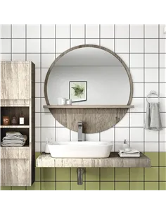 kleankin 45cm Round Home Mirror, with Shelf - Grey Wood-Effect 2
