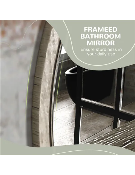 kleankin 45cm Round Home Mirror, with Shelf - Grey Wood-Effect