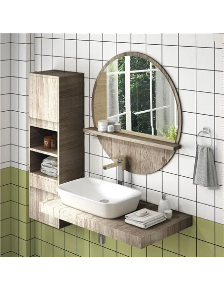 kleankin 45cm Round Home Mirror, with Shelf - Grey Wood-Effect