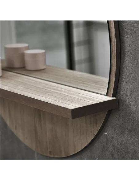 kleankin 45cm Round Home Mirror, with Shelf - Grey Wood-Effect
