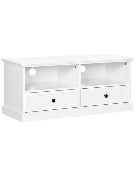 HOMCOM Modern TV Unit Cabinet for TVs up to 45 Inches, TV Stand with Drawers, Open Shelves, Cable Holes for Living Room, White