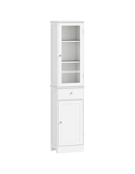 kleankin Bathroom Storage Cabinet with 3-tier Shelf Drawer Door, Floor Cabinet Free Standing Tall Slim Side Organizer Shelves, W