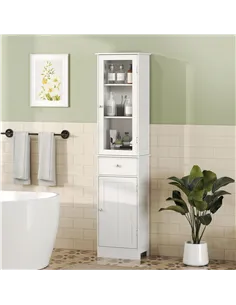 kleankin Bathroom Storage Cabinet with 3-tier Shelf Drawer Door, Floor Cabinet Free Standing Tall Slim Side Organizer Shelves, W 2