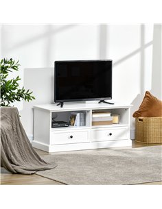 HOMCOM Modern TV Unit Cabinet for TVs up to 45 Inches, TV Stand with Drawers, Open Shelves, Cable Holes for Living Room, White 2