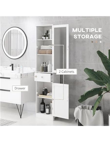 kleankin Bathroom Storage Cabinet with 3-tier Shelf Drawer Door, Floor Cabinet Free Standing Tall Slim Side Organizer Shelves, W