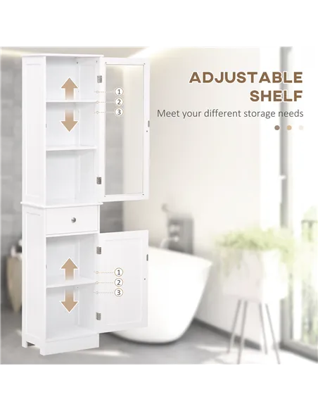kleankin Bathroom Storage Cabinet with 3-tier Shelf Drawer Door, Floor Cabinet Free Standing Tall Slim Side Organizer Shelves, W
