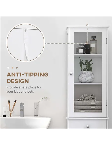 kleankin Bathroom Storage Cabinet with 3-tier Shelf Drawer Door, Floor Cabinet Free Standing Tall Slim Side Organizer Shelves, W