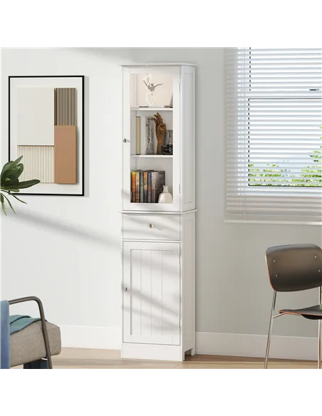 kleankin Bathroom Storage Cabinet with 3-tier Shelf Drawer Door, Floor Cabinet Free Standing Tall Slim Side Organizer Shelves, W