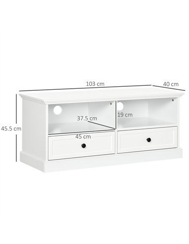 HOMCOM Modern TV Unit Cabinet for TVs up to 45 Inches, TV Stand with Drawers, Open Shelves, Cable Holes for Living Room, White