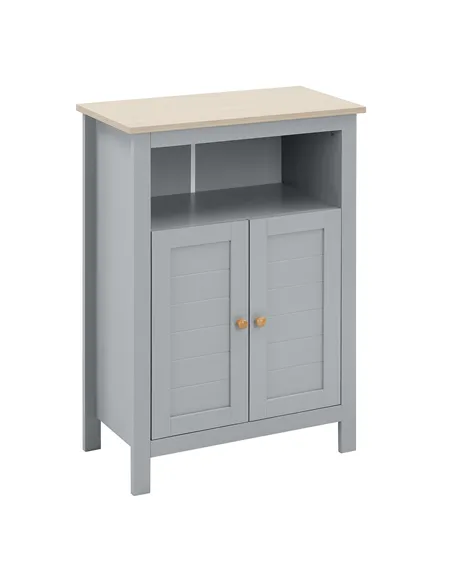 kleankin Bathroom Floor Cabinet, Free Standing Cupboard with Double Doors and Adjustable Shelf for Kitchen, Hallway, Living Room